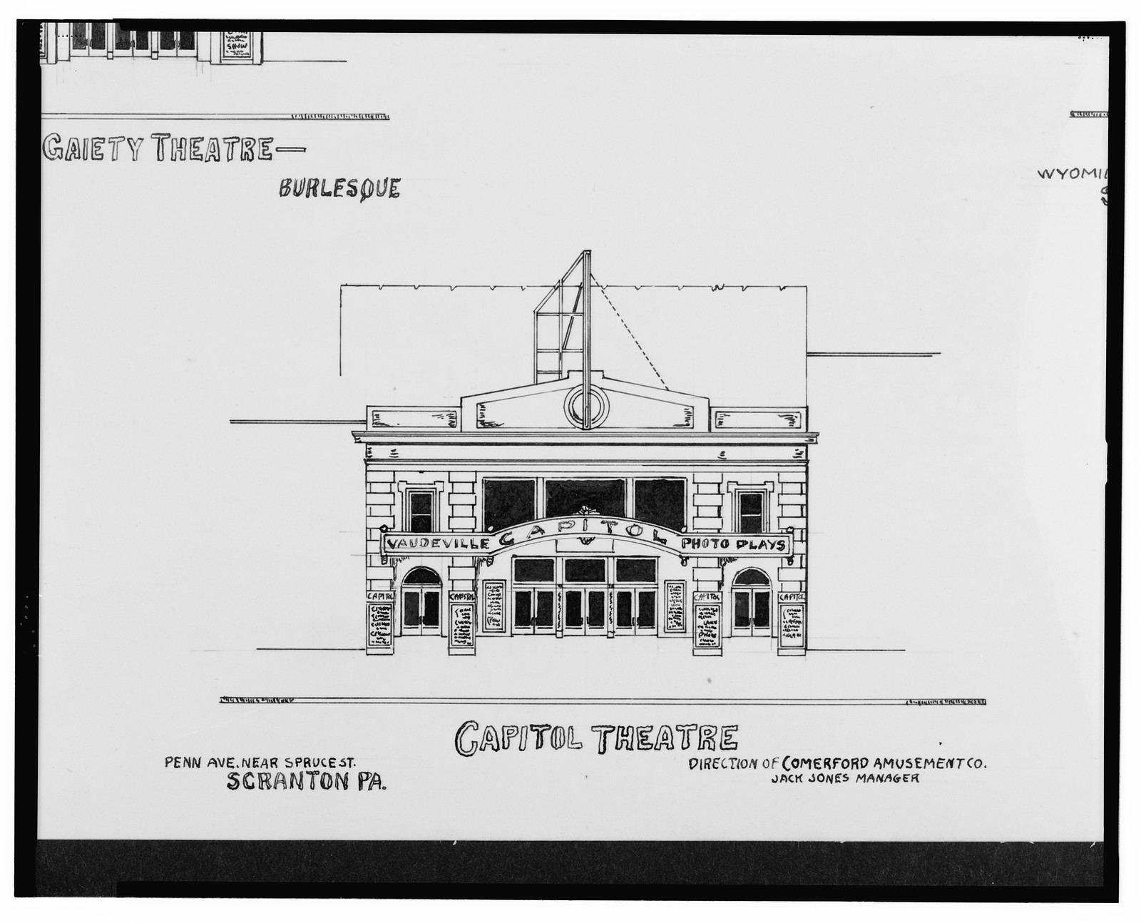 [Gaiety Theatre (Burlesque), Penn Ave. near Spruce St., Academy Theatre, Wyoming Ave. near Linden St., and Capitol Theatre, Penn Ave. near Spruce St., Scranton, Pennsylvania], And Engineering (ADE) Drawings — vintage poster