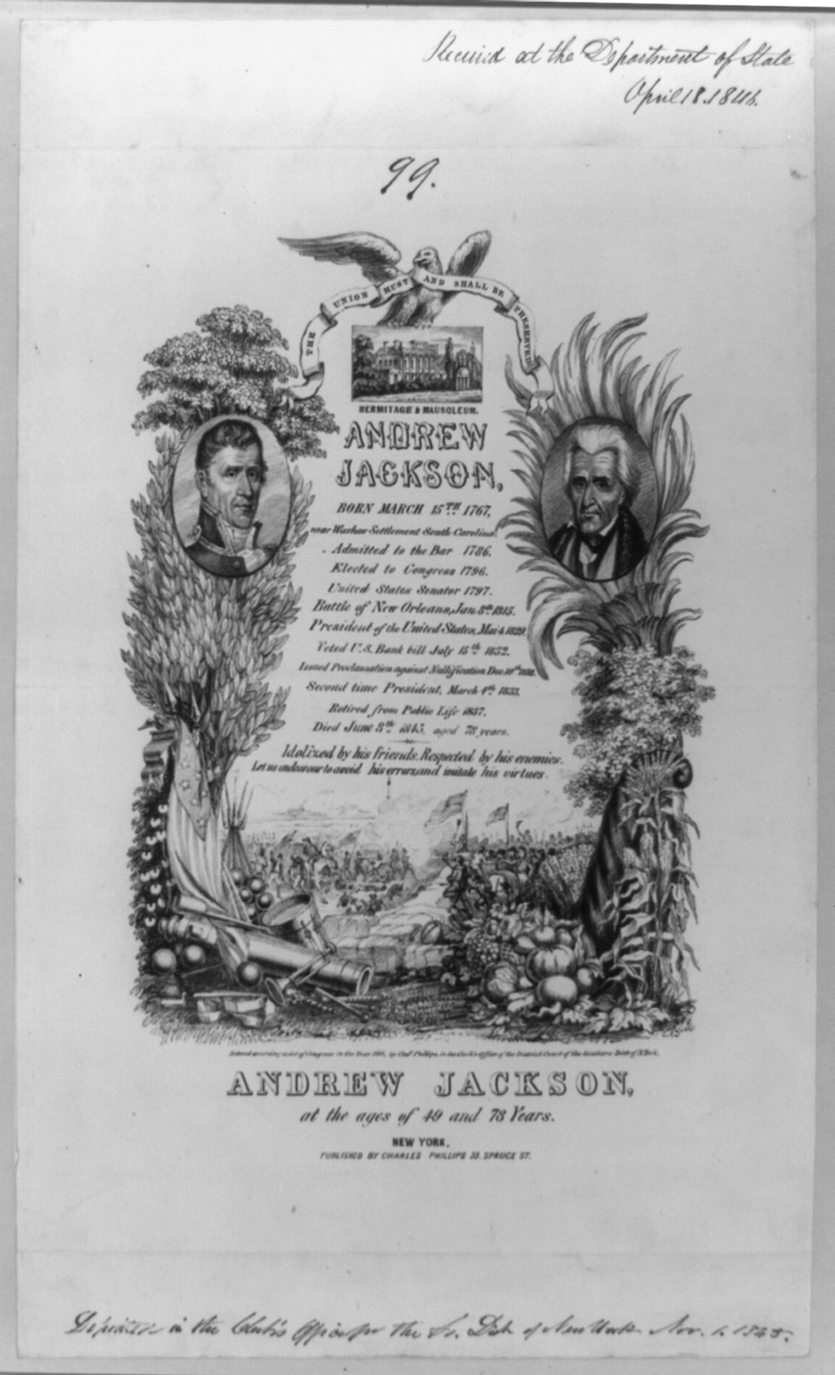 Andrew Jackson, at the ages of 49 and 78 years, c1848 Nov. 1. — historic print