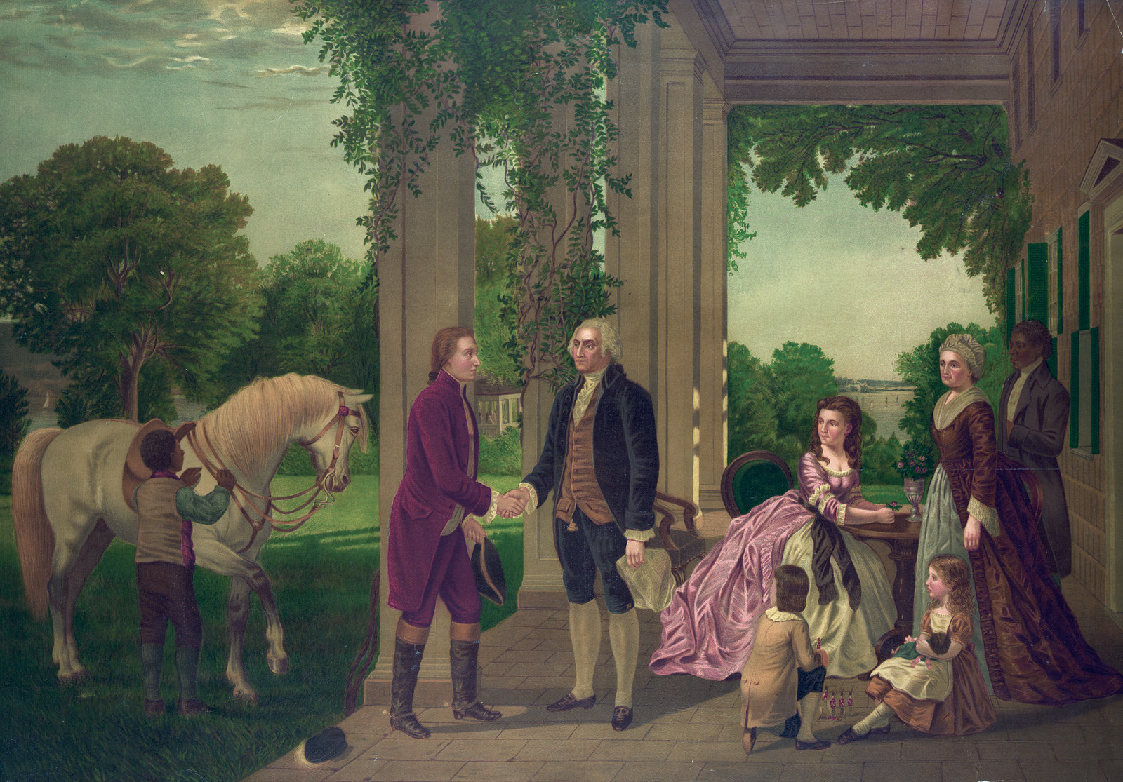 The Reception Of Lafayette At Mount Vernon, Home Of Washington, c. 1875 — antique lithograph