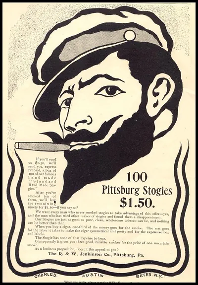 Pittsburg Stogies advertisement: 100 for $1.50