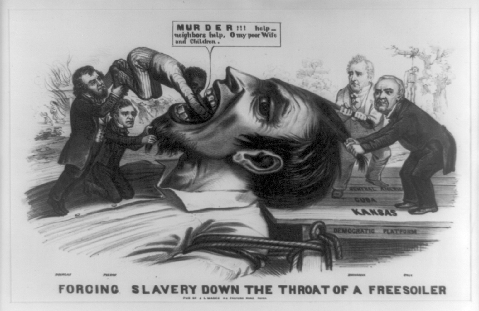 Forcing slavery down the throat of a freesoiler, Philad. : Pub. by J.L. Magee, 1856. — antique lithograph
