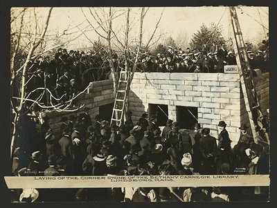 Laying of the corner stone of the Bethany Carnegie Library, Lindsborg, Kans.