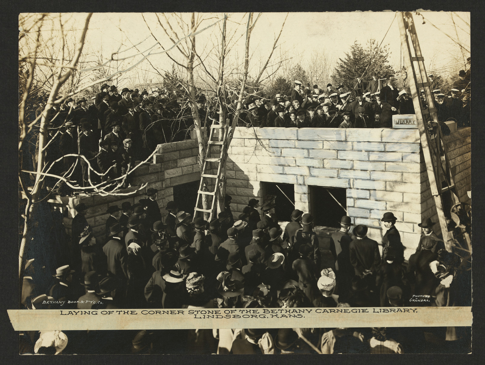 Laying of the corner stone of the Bethany Carnegie Library, Lindsborg, Kans. — historic image