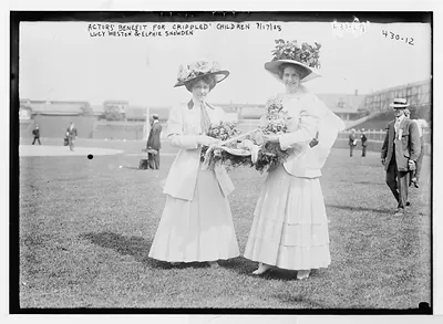 Actor's Benefit for Crippled Children, Lucy Weston and Elphie Snowden on polo field