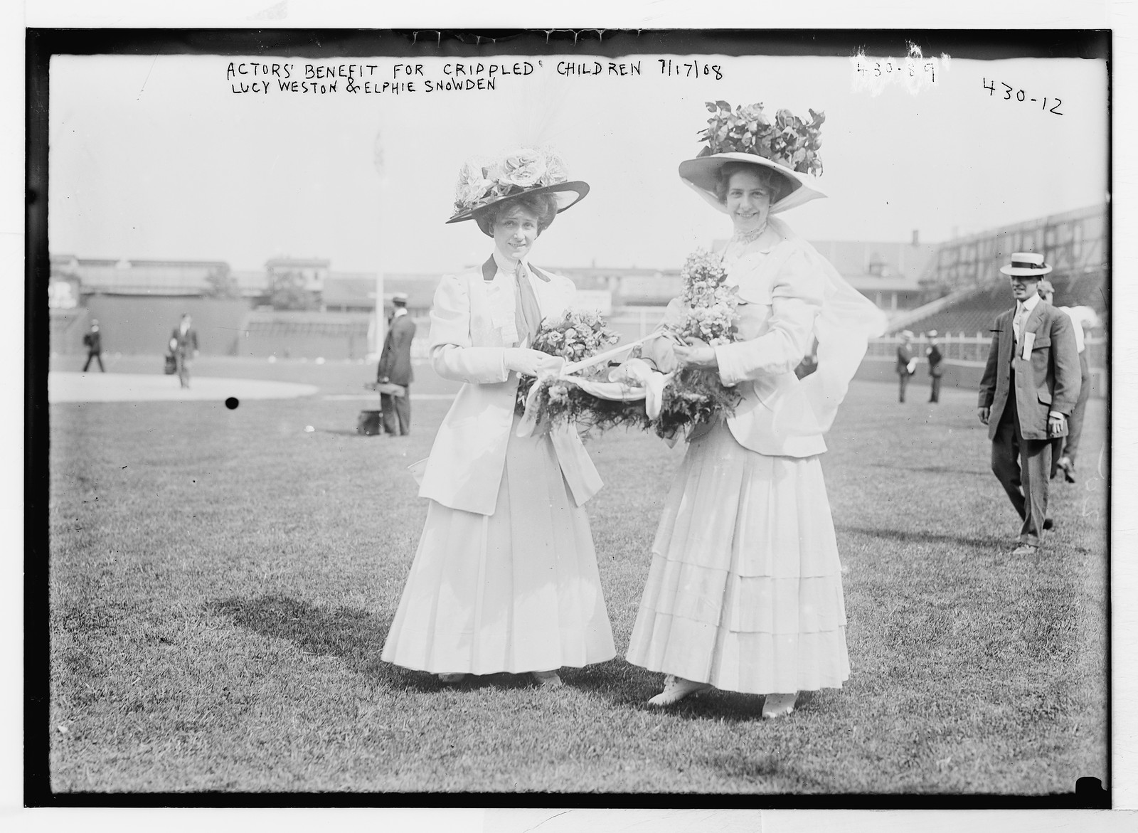 Actor's Benefit for Crippled Children, Lucy Weston and Elphie Snowden on polo field, 7/17/08. — historic photograph