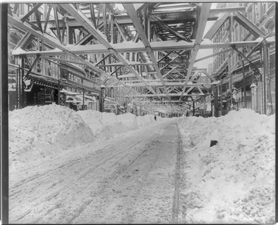[New York City. Blizzard of 1888: Fulton St. toward ferry after plowing]