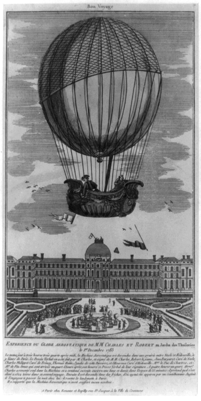 Experience du globe aerostatique du MM. Charles et Robert au Jardin des Thuileries le 1er decembre 1783, A Paris : Chez Esnauts et Rapilly, rue St. Jacques, à la ville de Coutances, [1783] — historic print