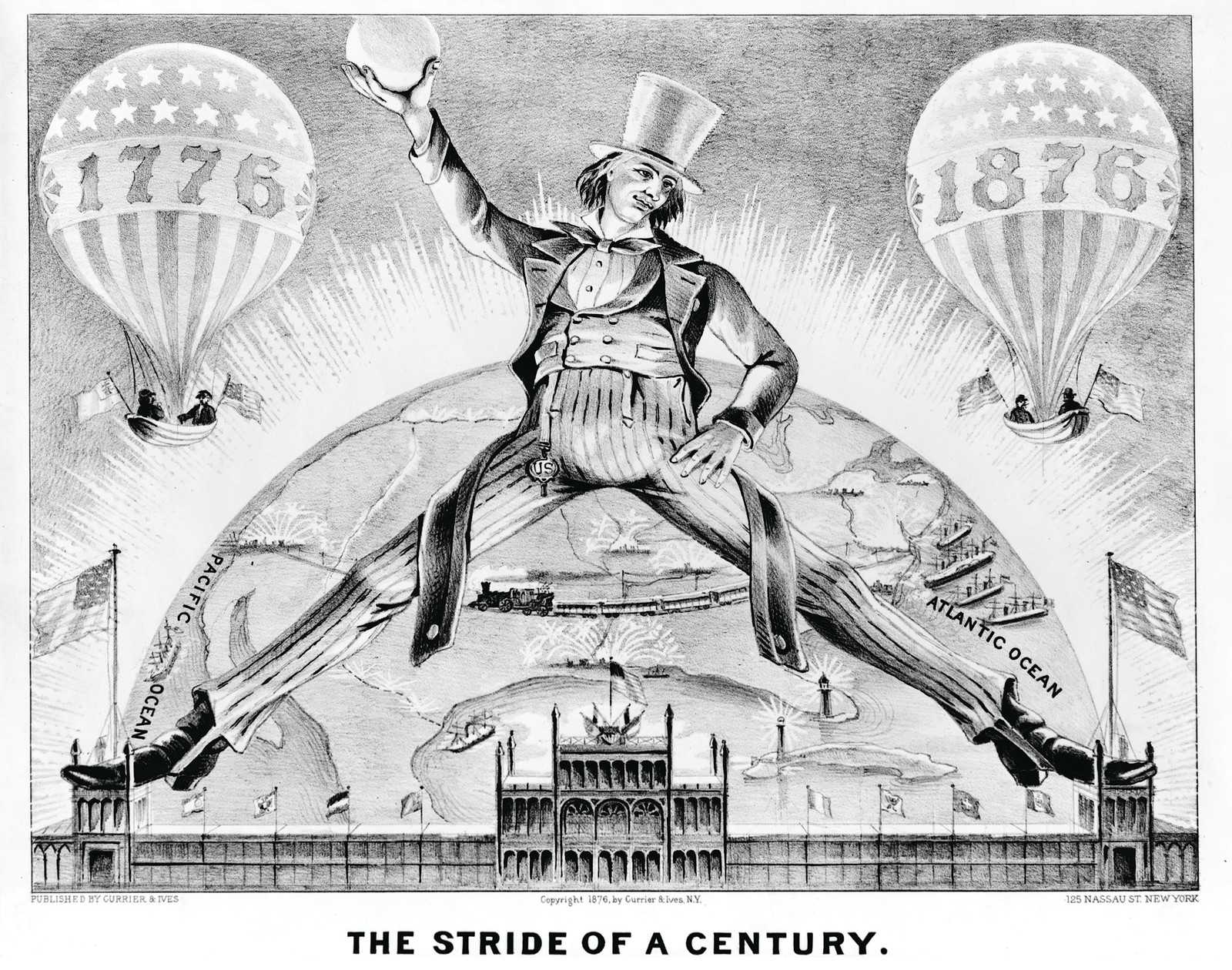 The Stride of a century, New York : Published by Currier & Ives, c1876. — antique lithograph