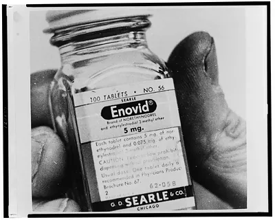 [Bottle containing oral contraceptive Enovid]