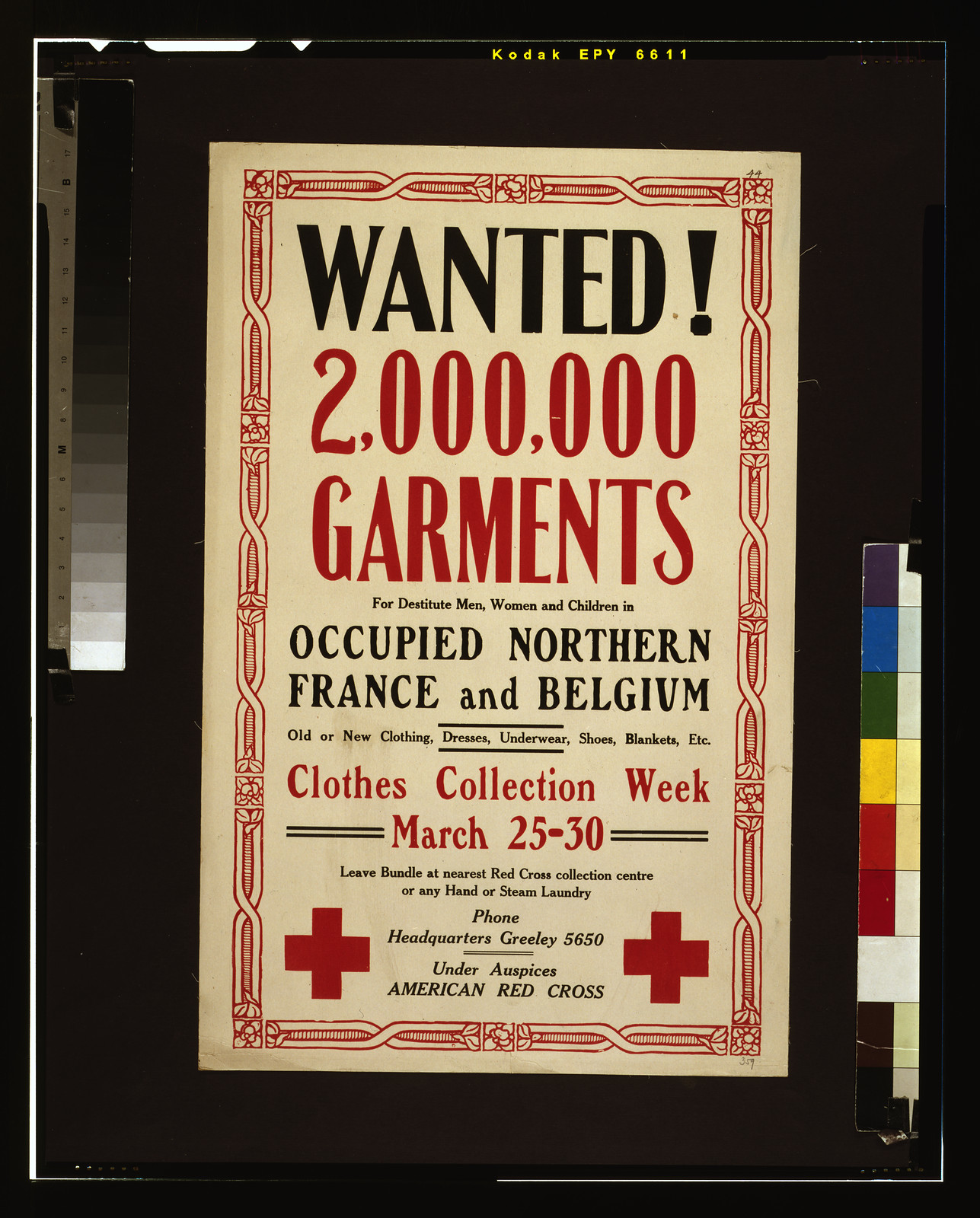 Wanted! 2,000,000 garments for destitute men, women and children in occupied northern France and Belgium, [1917] — vintage poster