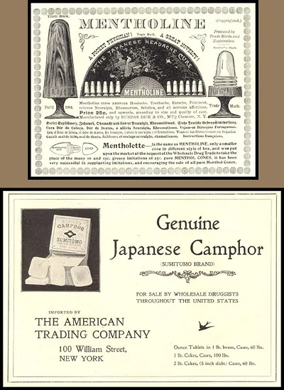 Mentholine and Genuine Japanese Camphor patent medicine advertisements