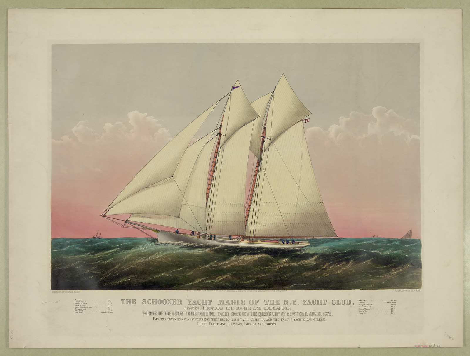 The Schooner yacht magic of the N.Y. Yacht Club: Franklin Osgood Esq. owner and commander, New York : Published by Currier & Ives, c1870. — historic image