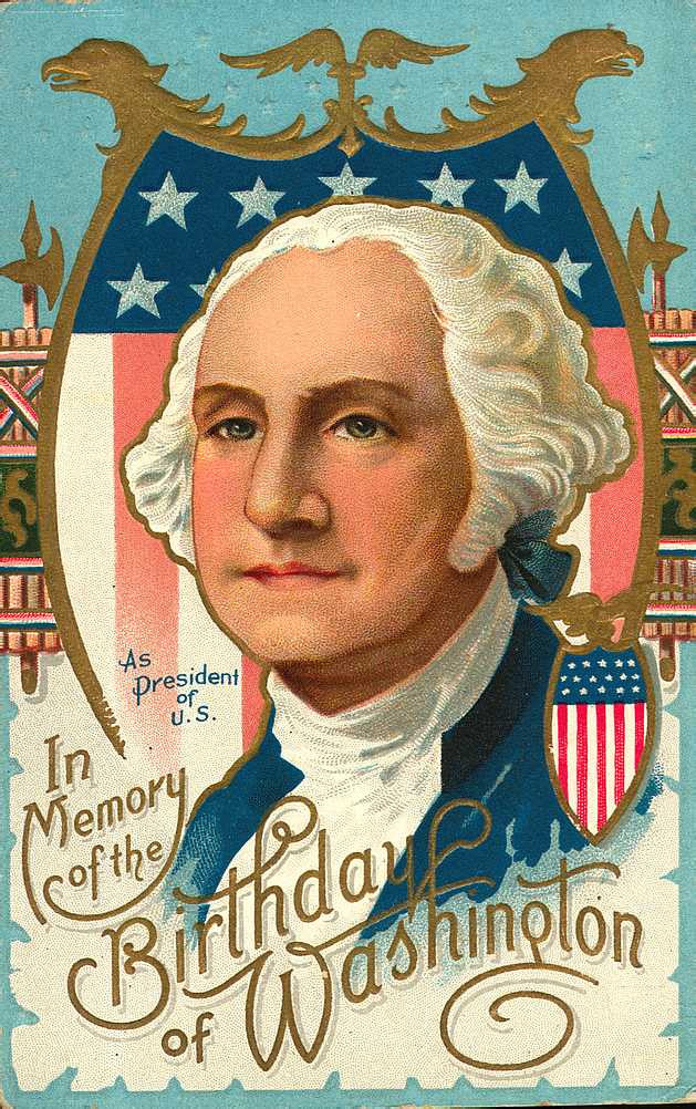 In Memory of the Birthday of Washington postcard — vintage postcard