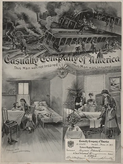 Casualty Company of America insurance advertisement with train wreck