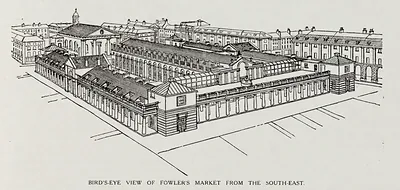 Bird's-eye view of Fowler's Market from the south-east