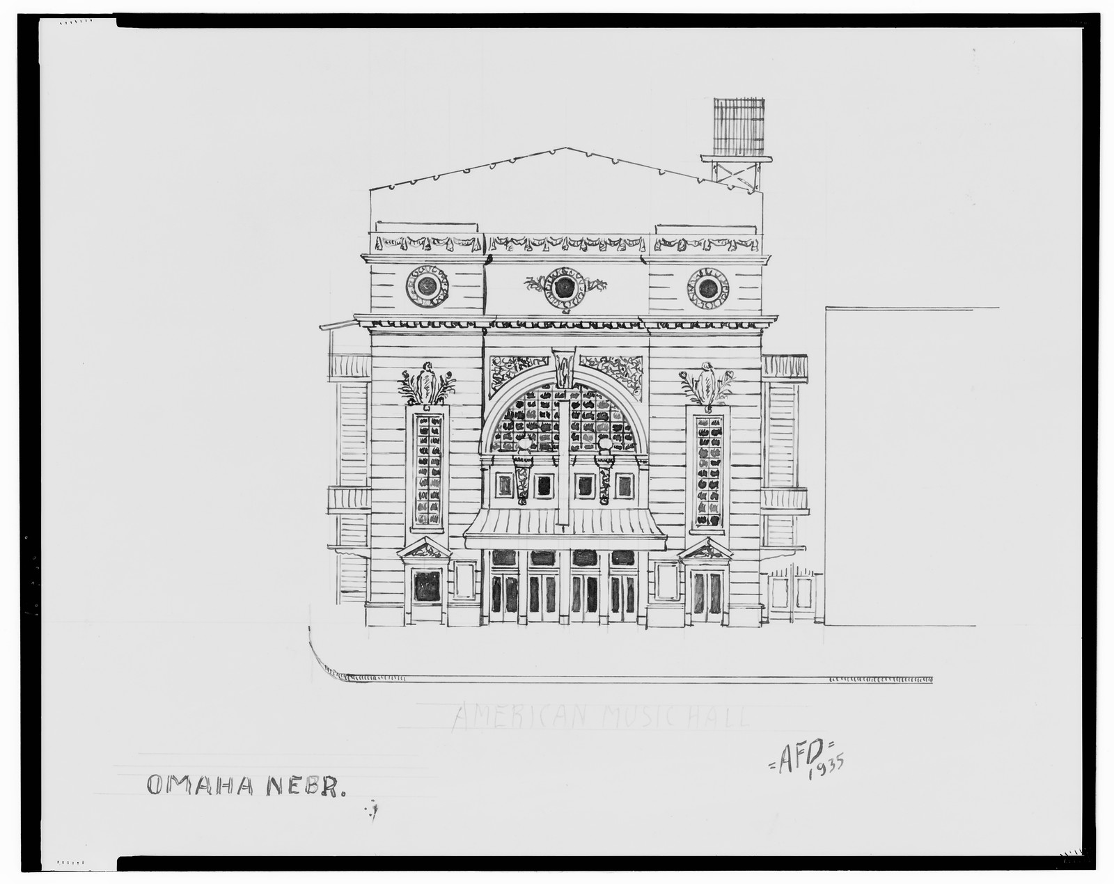[American Music Hall, Omaha, Nebraska] / AFD 1935., And Engineering (ADE) Drawings — vintage poster