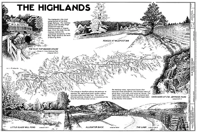The Highlands: Blue Ridge Parkway pen-and-ink illustrated map