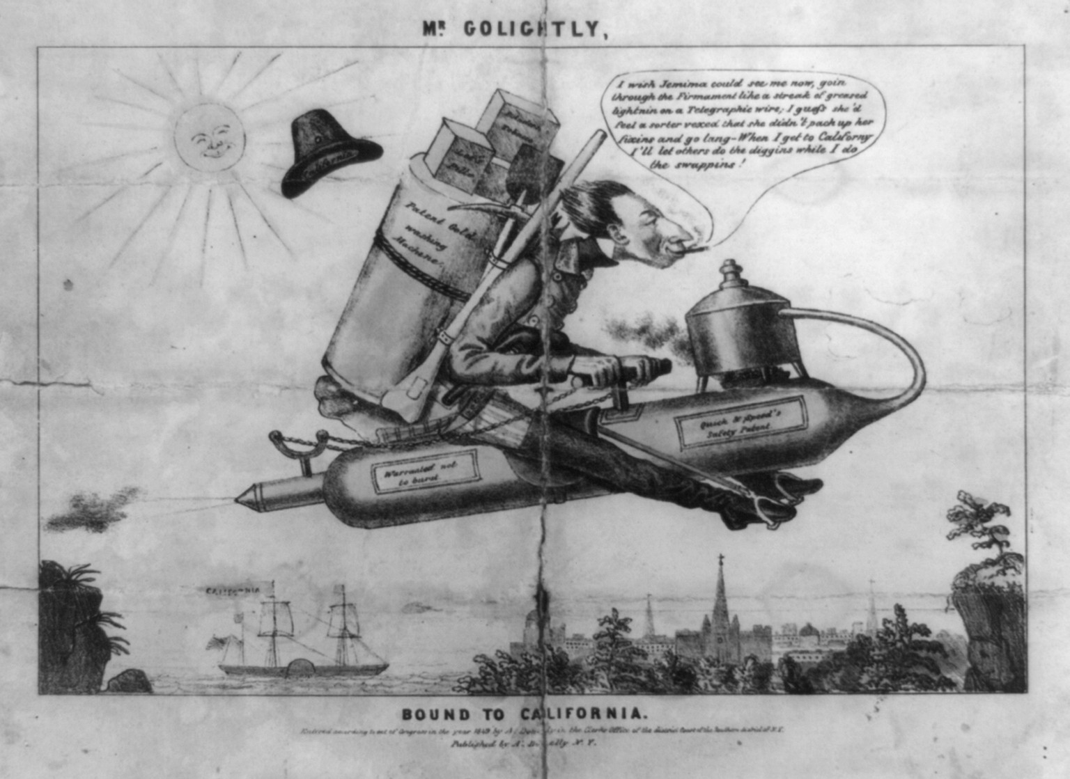 Mr. Golightly, bound to California, c1849. — antique lithograph