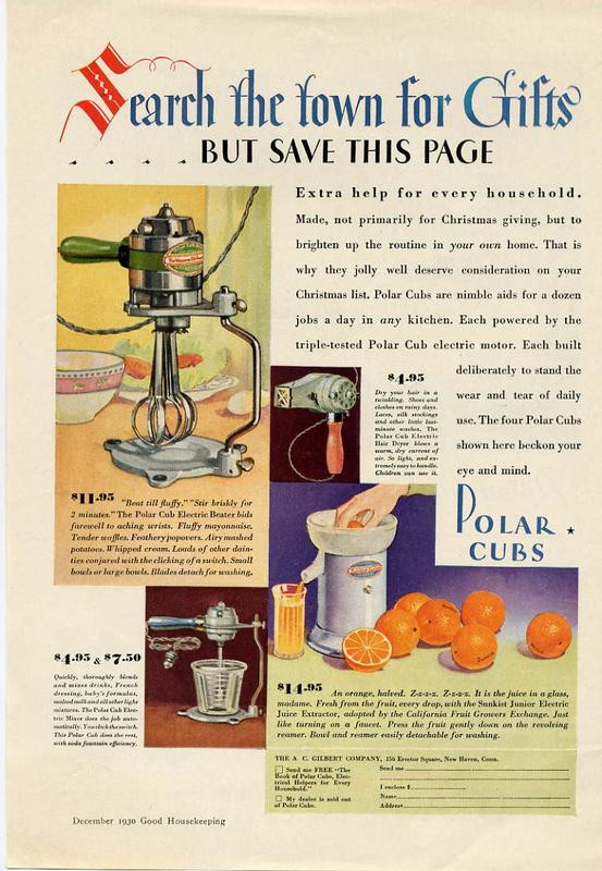 Magazine advertisement for Polar Cub electric kitchen appliances — historic image