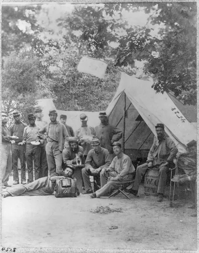 [Group of 8th New York State Militia in front of tent, Arlington, Virginia, June 1861]