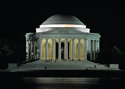 Jefferson Memorial at night, illuminated, viewed across water