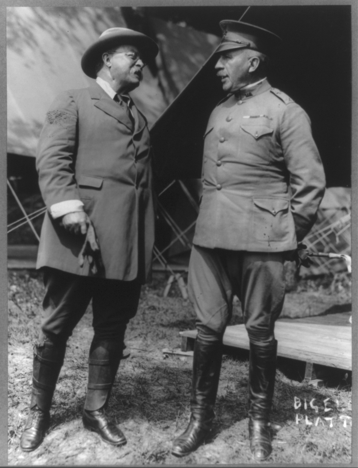 [Theodore Roosevelt, left, and General Leonard Wood, full-length portrait], c1920. — historic photograph