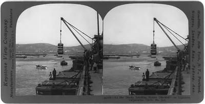 At the docks loading beans (sacked) on lighters, Valparaiso, Chile, So. Am.