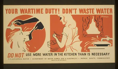 Your wartime duty! Dont waste water Do not use more water in the kitchen than is nece