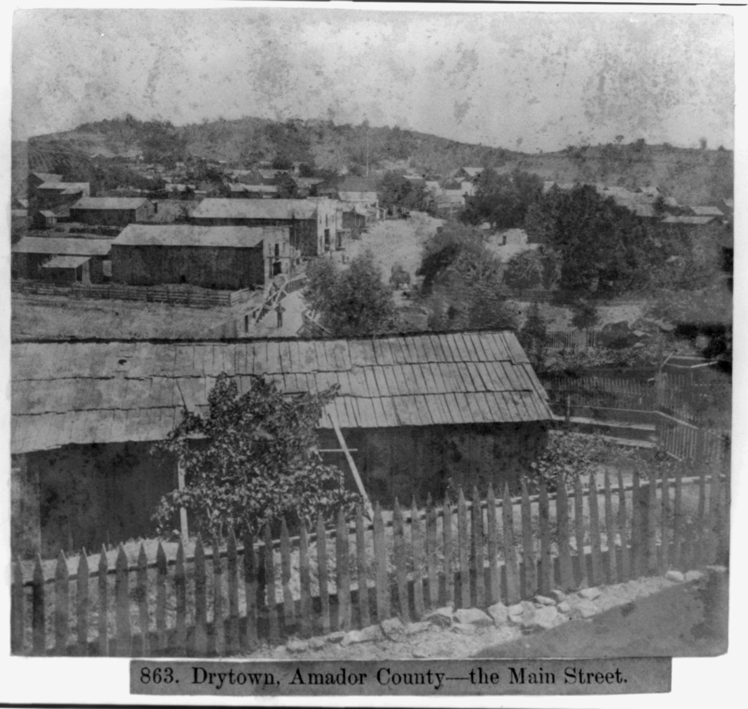 Drytown, Amador County--the Main Street, [published 1866] — historic photograph