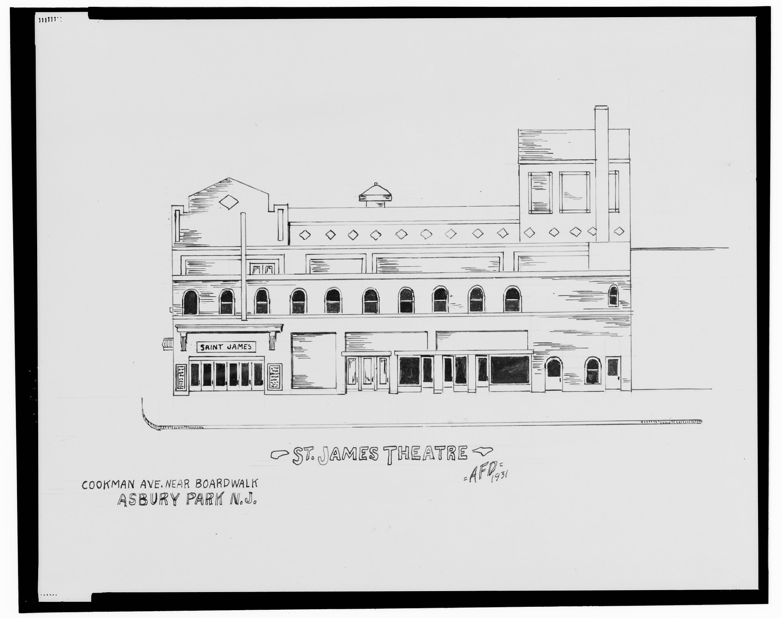 [St. James Theatre, Cookman Ave. near boardwalk, Asbury Park, New Jersey] / AFD 1931., And Engineering (ADE) Drawings — vintage poster