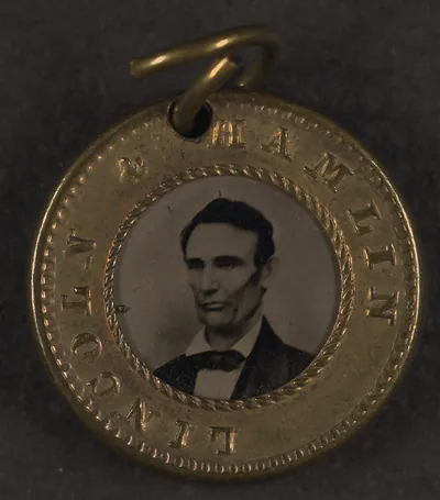 Lincoln and Hamlin campaign medal with portrait tintype