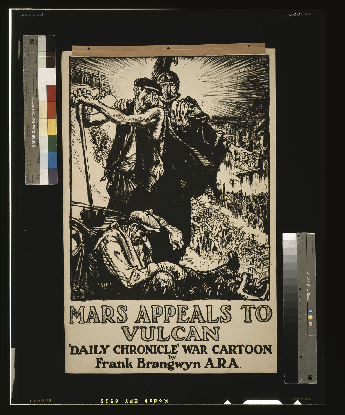 Mars appeals to Vulcan. Daily Chronicle war cartoon by Frank Brangwyn A.R.A., 1915 — vintage poster