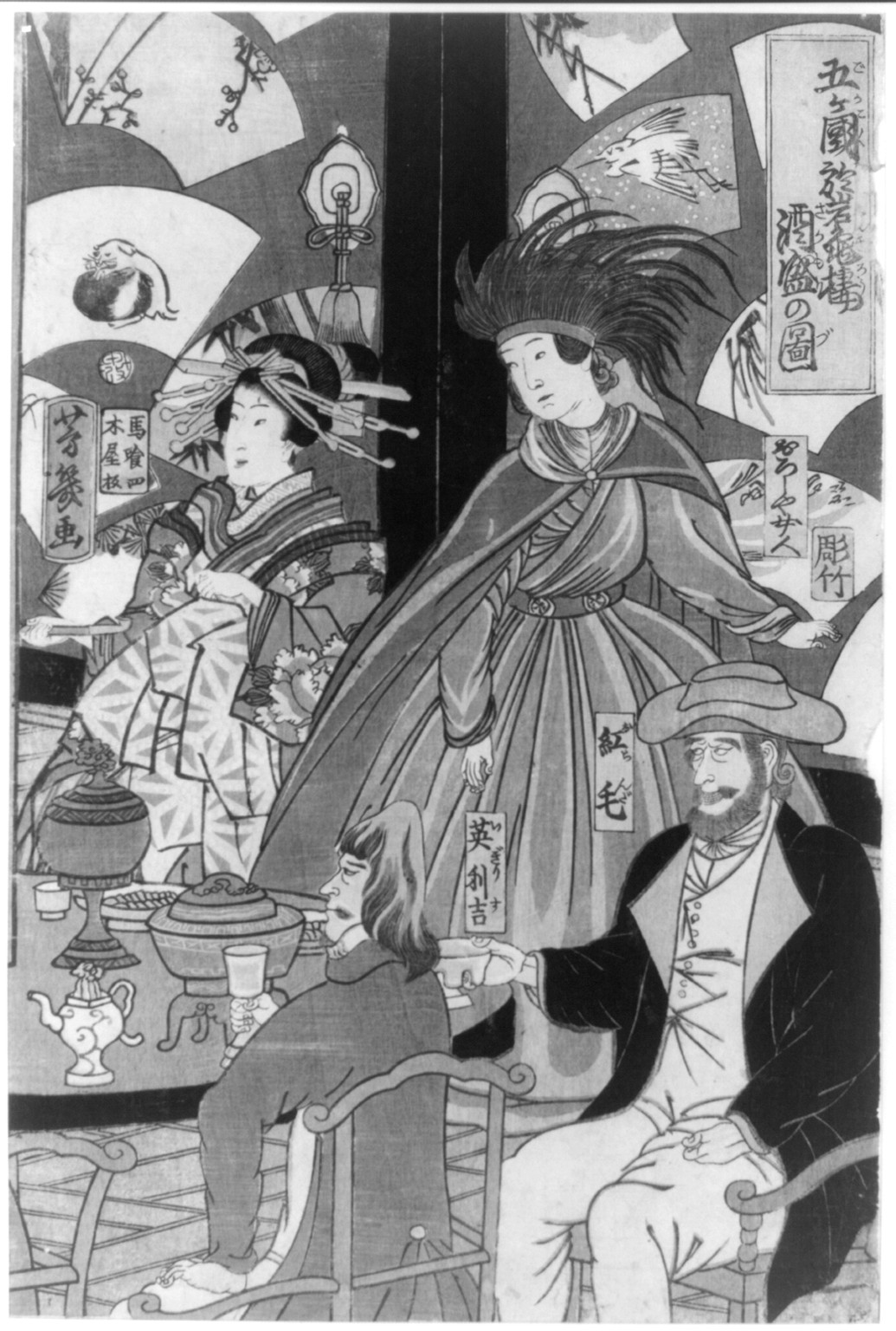 Gokakoku ... gankiro ni oite sakamori no zuTITLE TRANSLATION:Five nations - merrymaking at the Gankiro tea house., 1860 — historic print