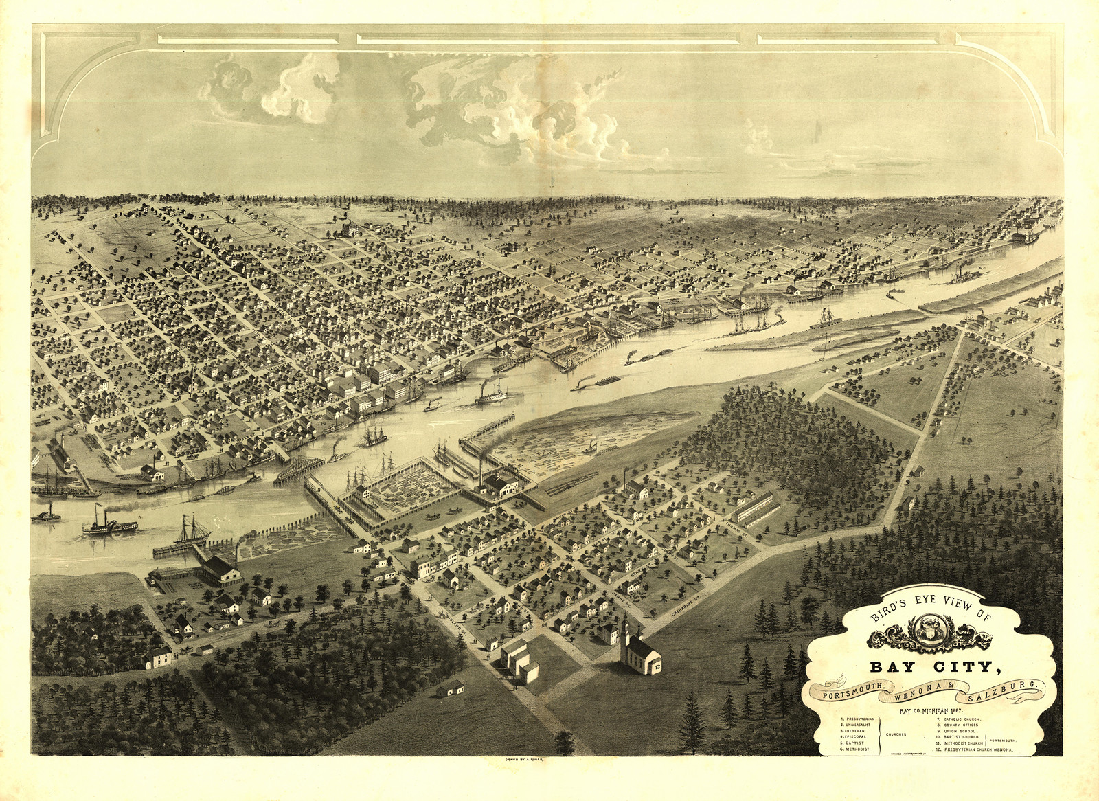 Bay City, Michigan, 1867, 1867 — antique map