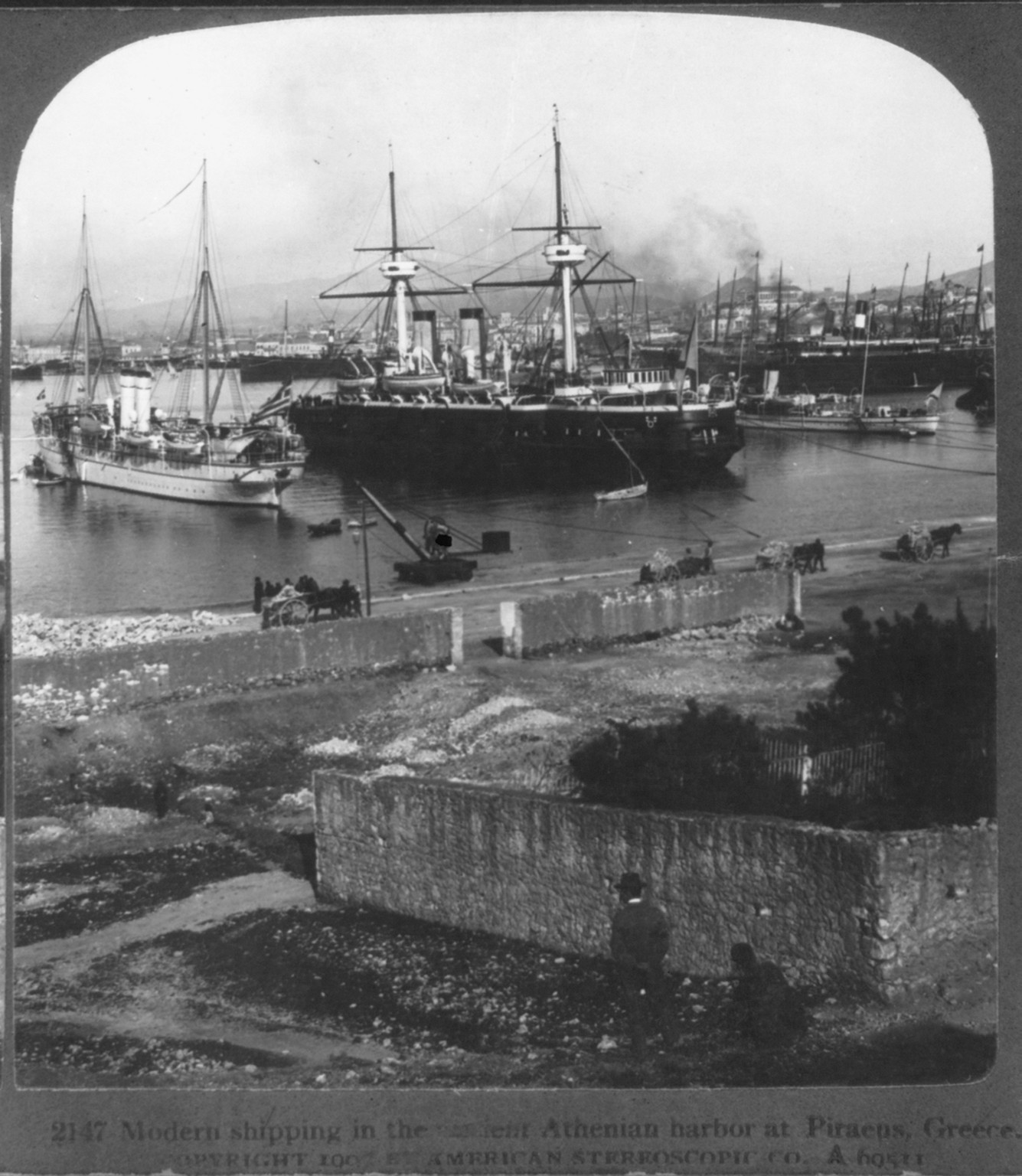 Modern shipping in the ancient Athenian harbor at Piraeus, Greece, c1907 Jan. 7. — historic photograph