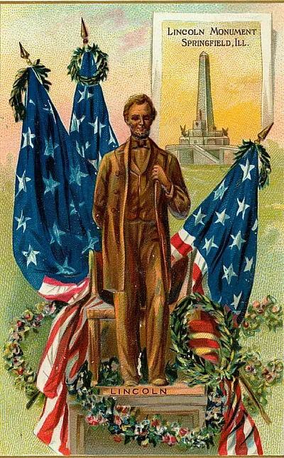Lincoln Monument, Springfield, Ill., with flags and wreaths