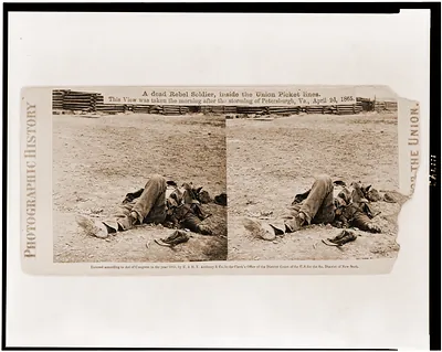 A dead Rebel soldier inside the Union picket lines. This view was taken the morning