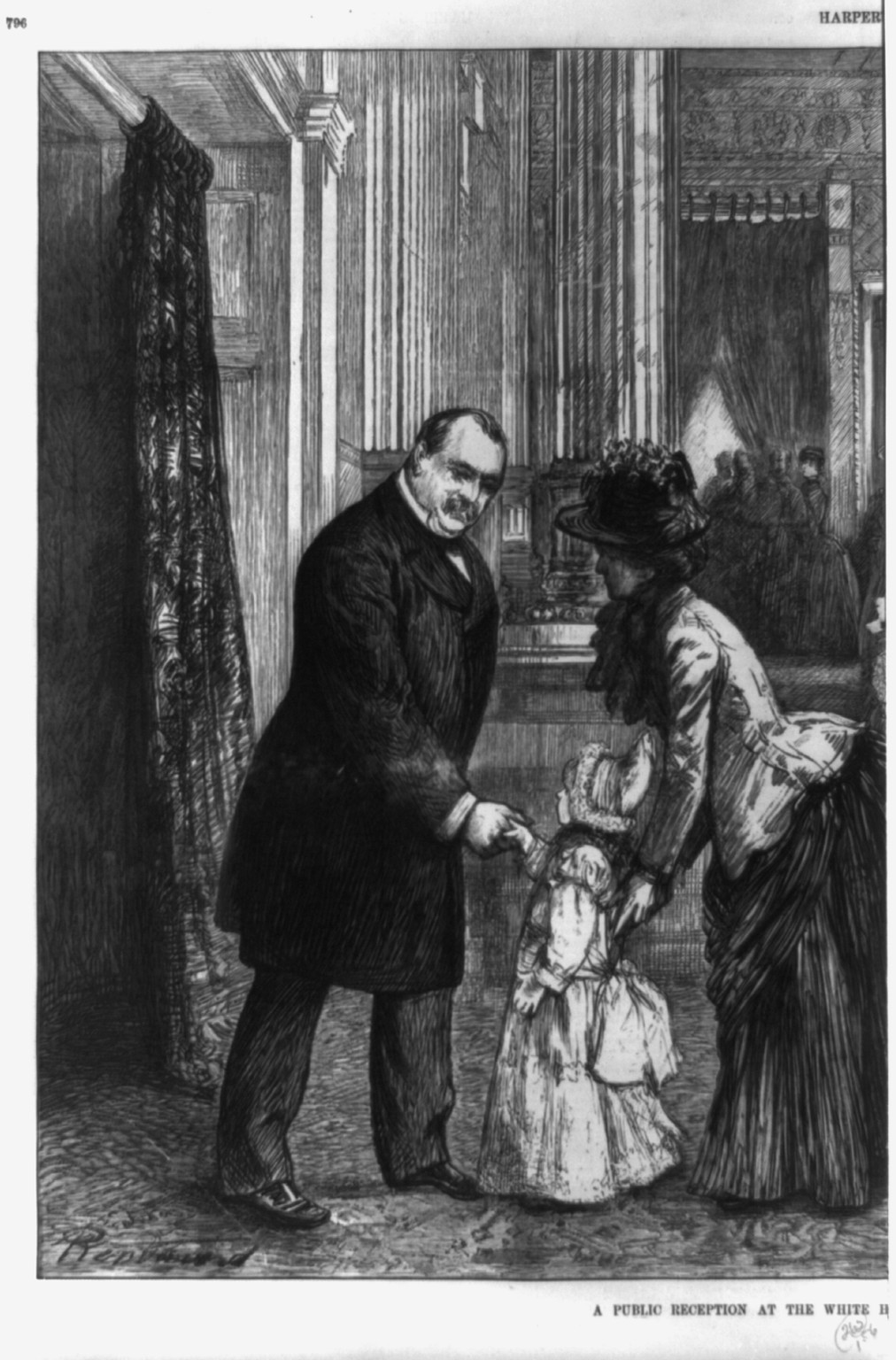 A public reception at the White House / drawn by Paul Renouard., [1888] — antique engraving