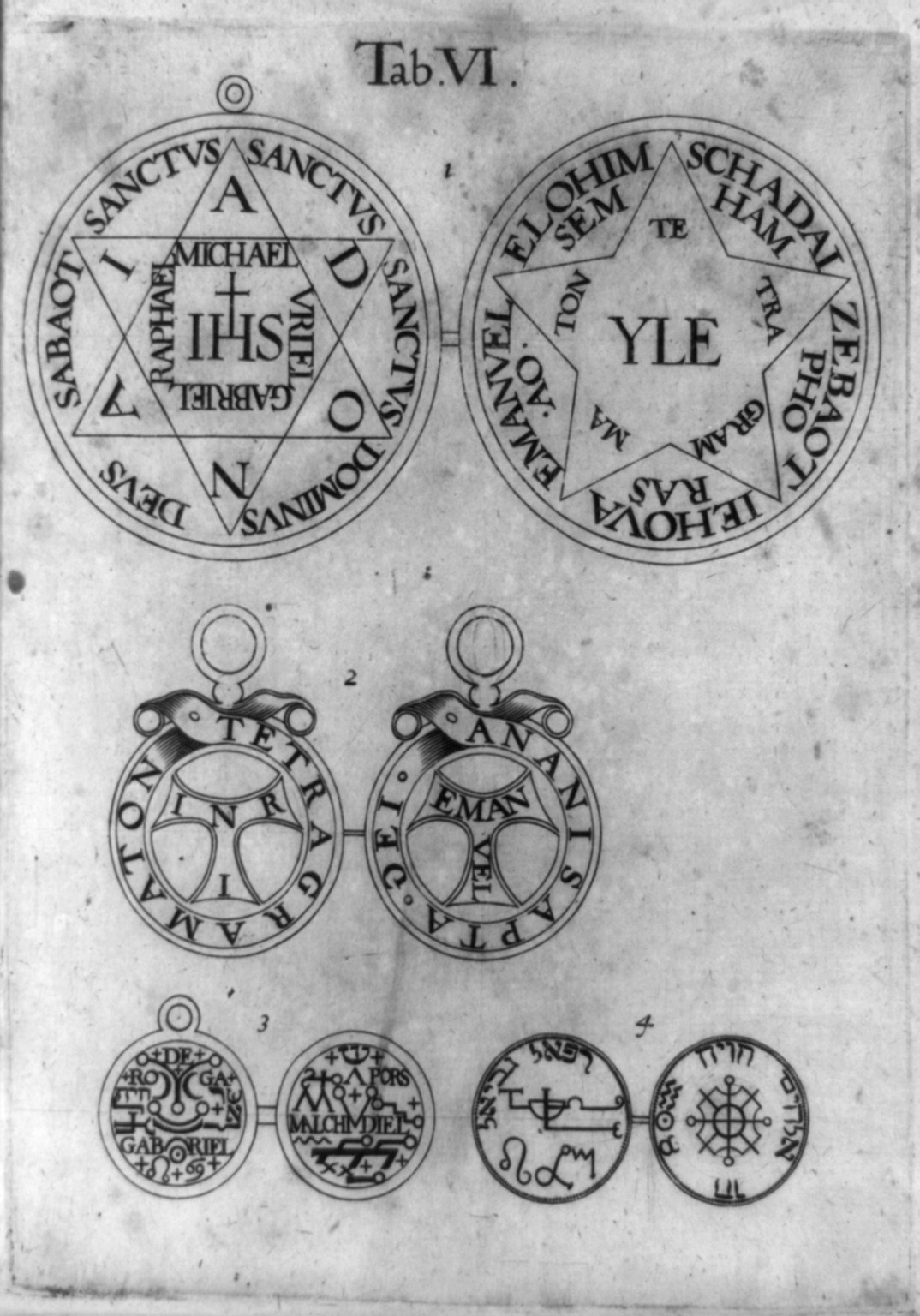 [8 amulets in different languages], 1676 — antique engraving