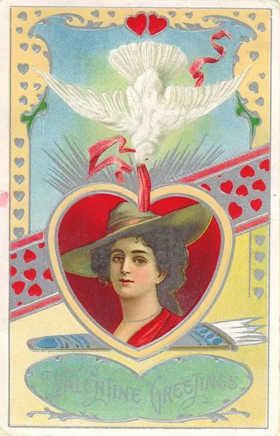 Valentine Greetings card with dove and woman