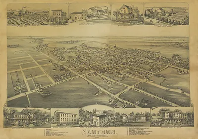 Newtown, Bucks County, Pennsylvania, 1893 bird's-eye view map