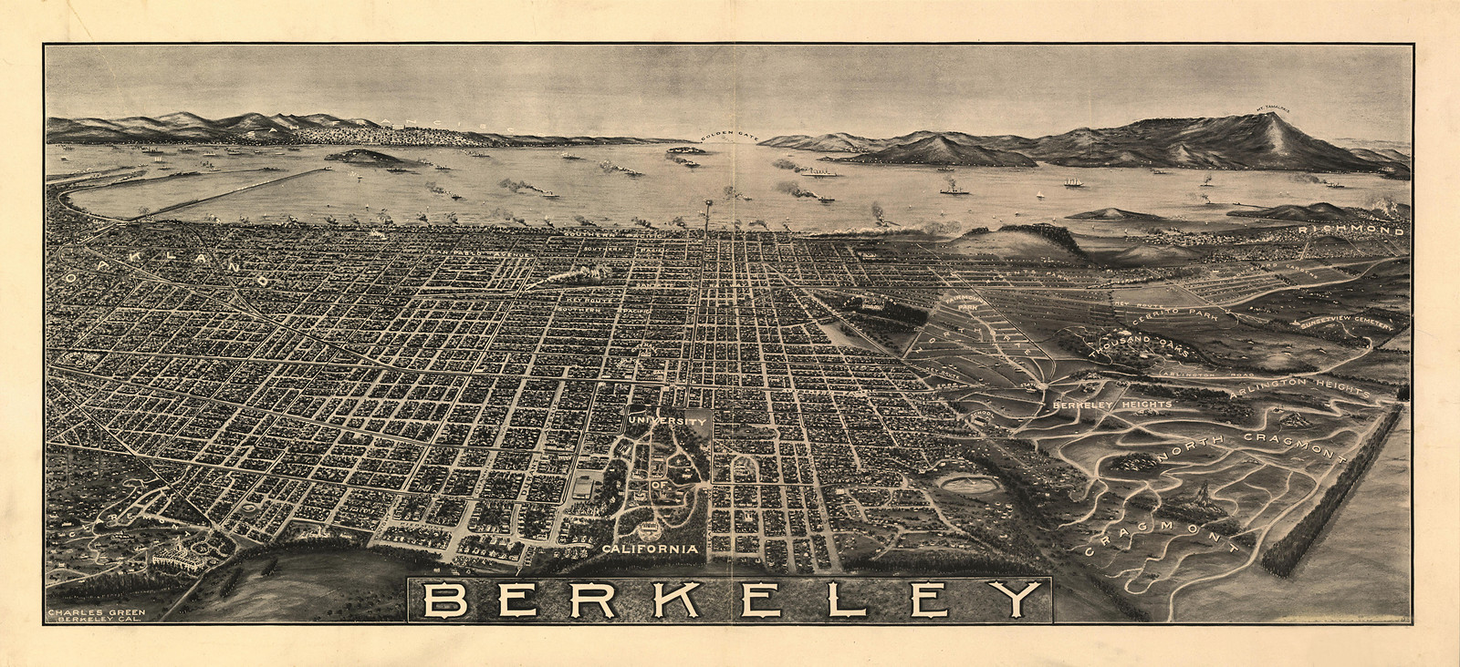 CA Berkeley 1909 MAP, 1909 — antique map
