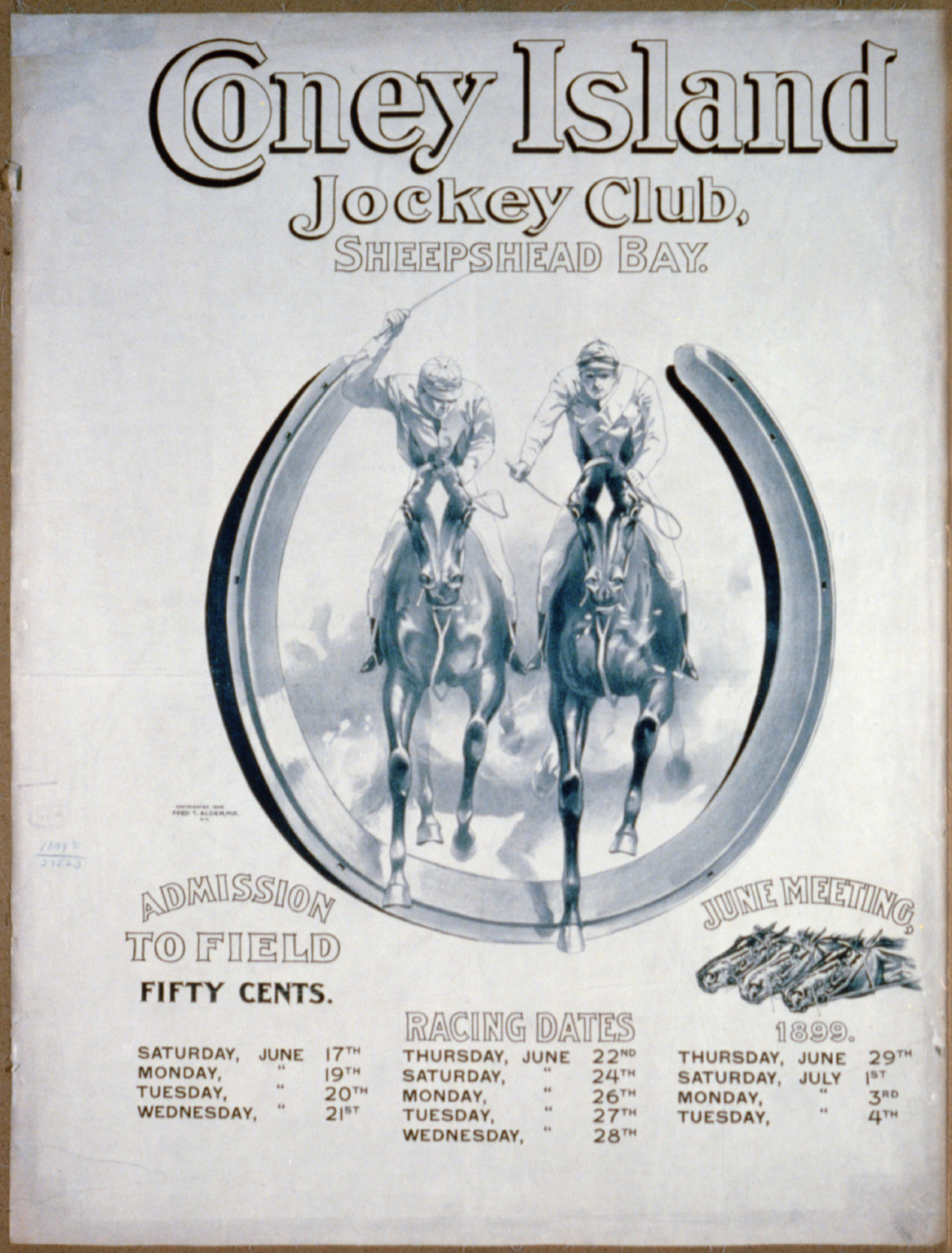 Coney Island Jockey Club Sheepshead Bay, New York : Alder (Fred T.) Mgr. (New York), 1889. — vintage poster