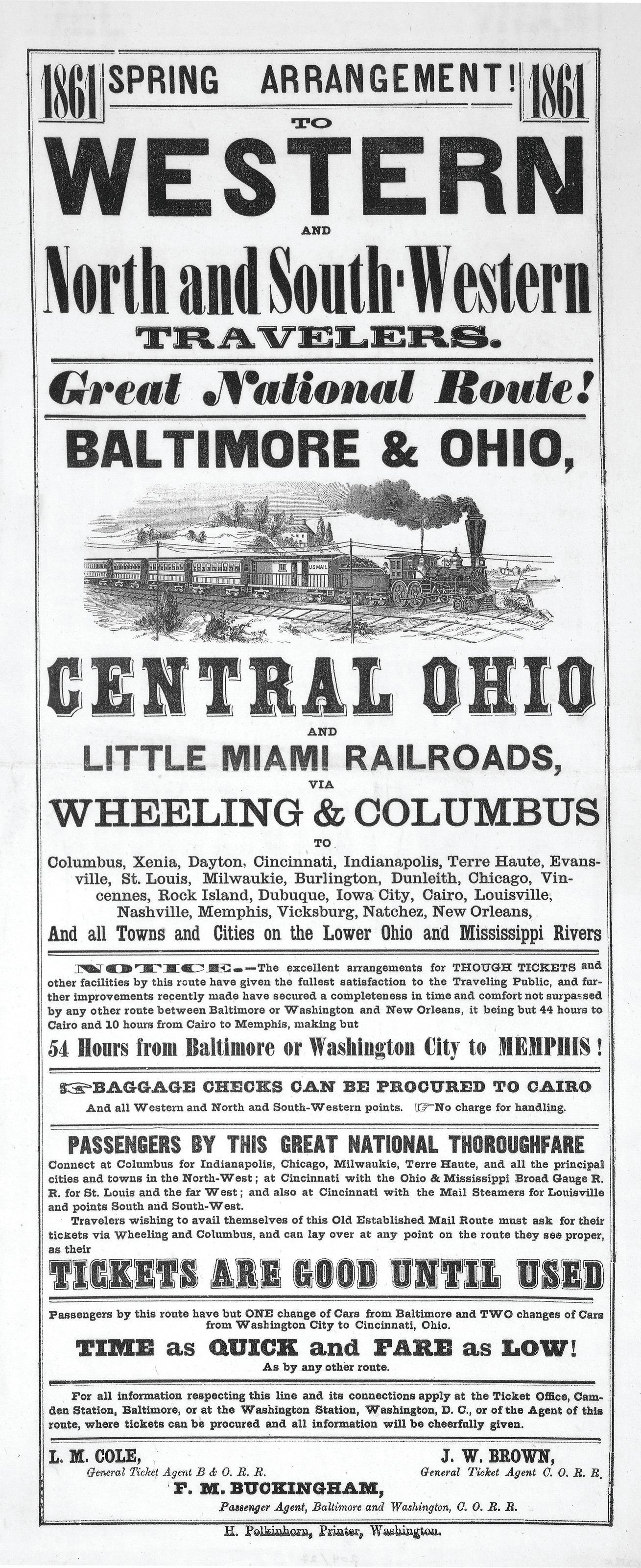 1861 Spring Arrangement to Western and North and South-Western Travelers — historic image