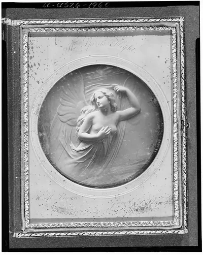 [View of a sculpture relief The Spirit's Flight" by E.D. Palmer]"