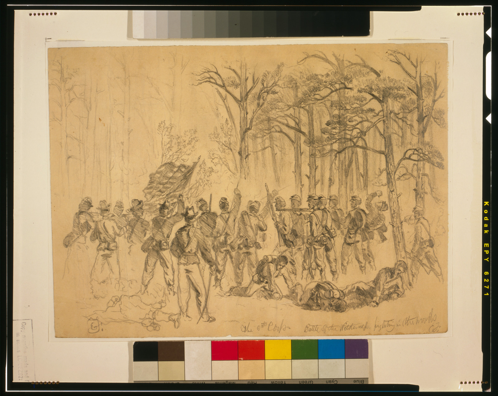 The 6th Corps--Battle of the Wilderness--fighting in the woods / E.F., 1864 May 07. — historic drawing