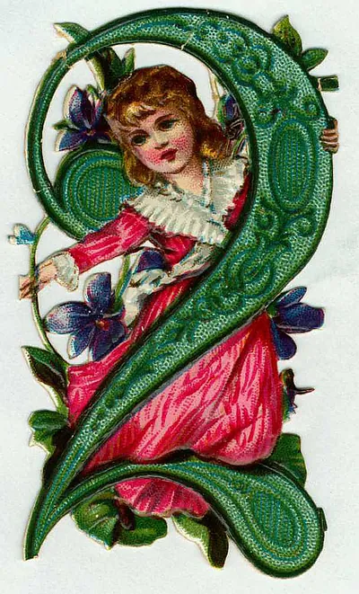 Embossed Victorian scrap of girl with violets