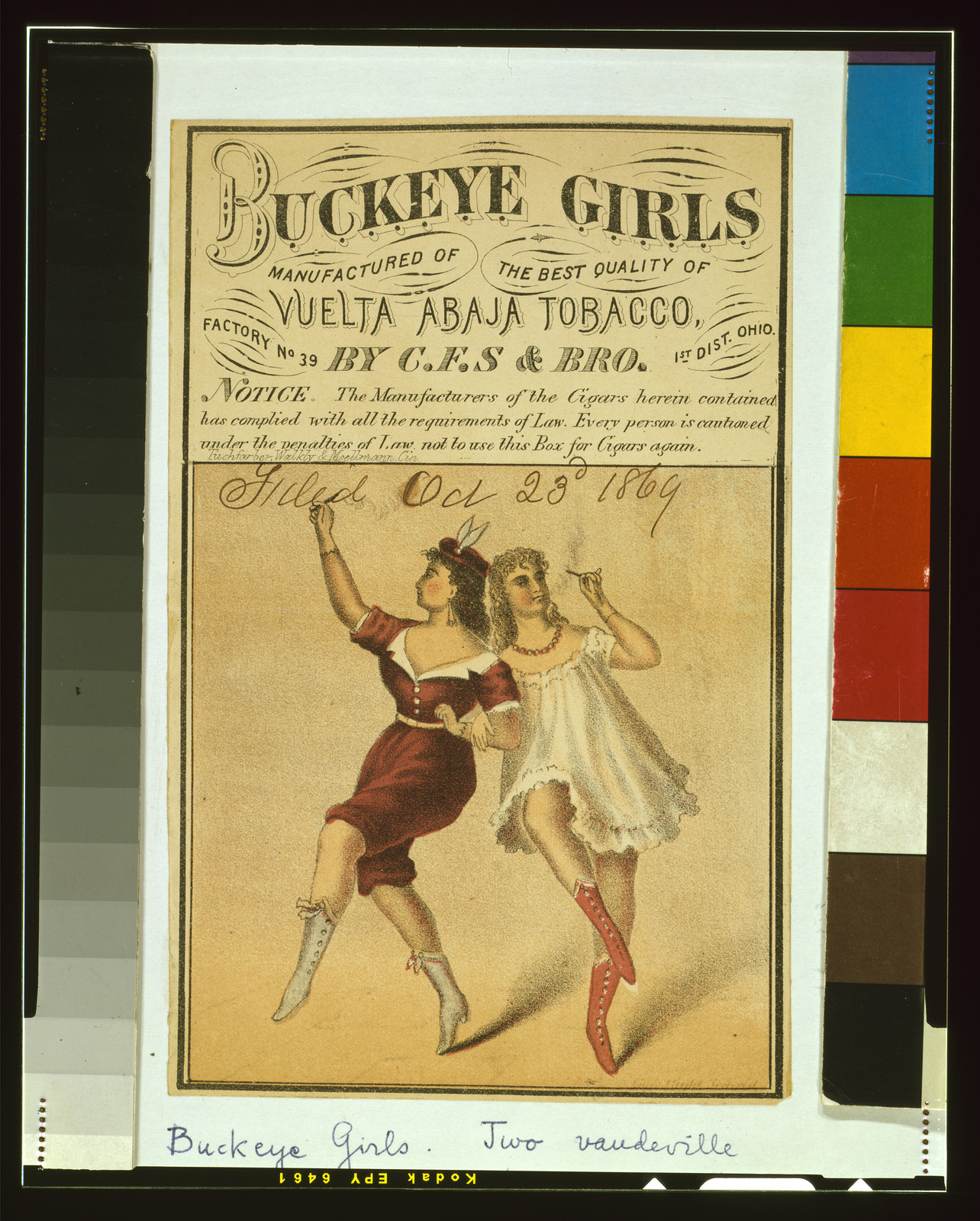 Buckeye Girls cigar box label with two dancing women — historic image