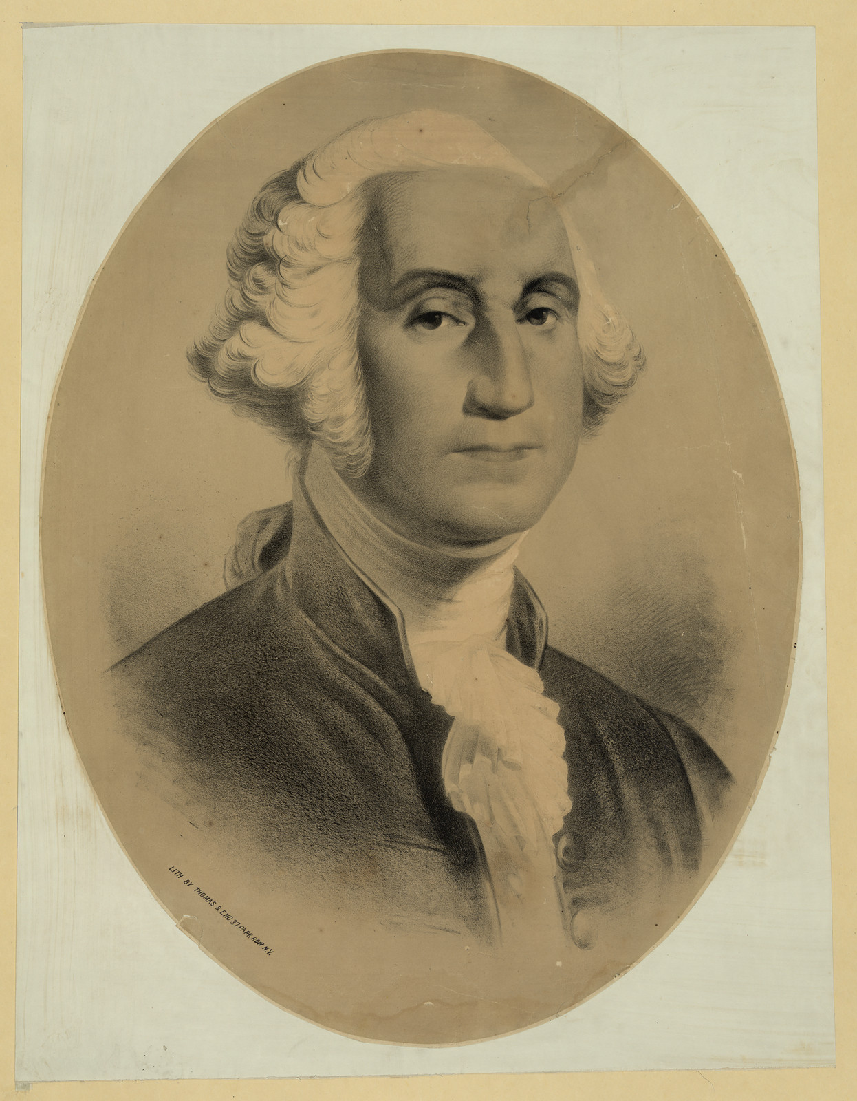 Oval lithograph portrait of George Washington in period dress — antique lithograph