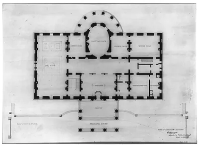 [The White House (Executive Mansion") D.C. Principal floor reflected ceiling Washington stairs